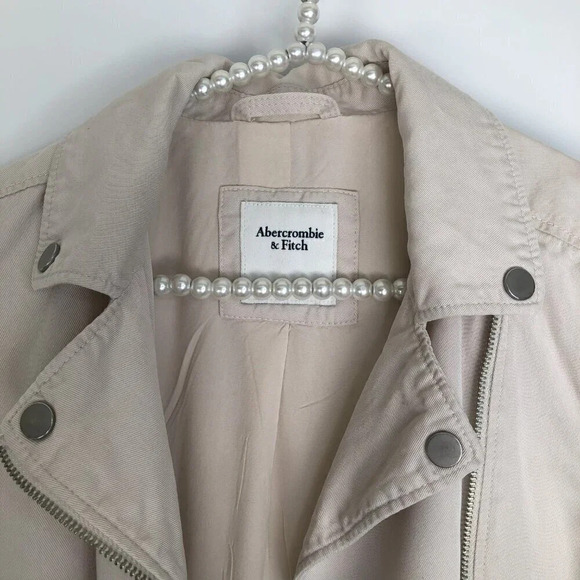 Abercrombie & Fitch Beige Asymmetrical Moto Biker Style Jacket Size Small - Picture 4 of 15